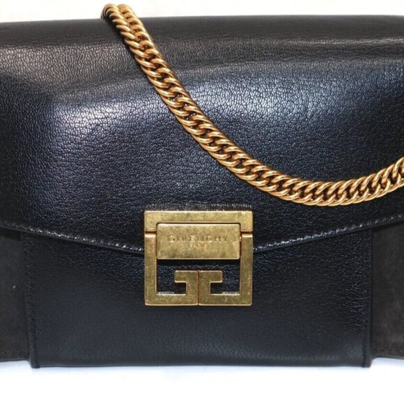 GIVENCHY Goatskin Suede Small GV3 Shoulder Bag Black - Picture 1 of 16